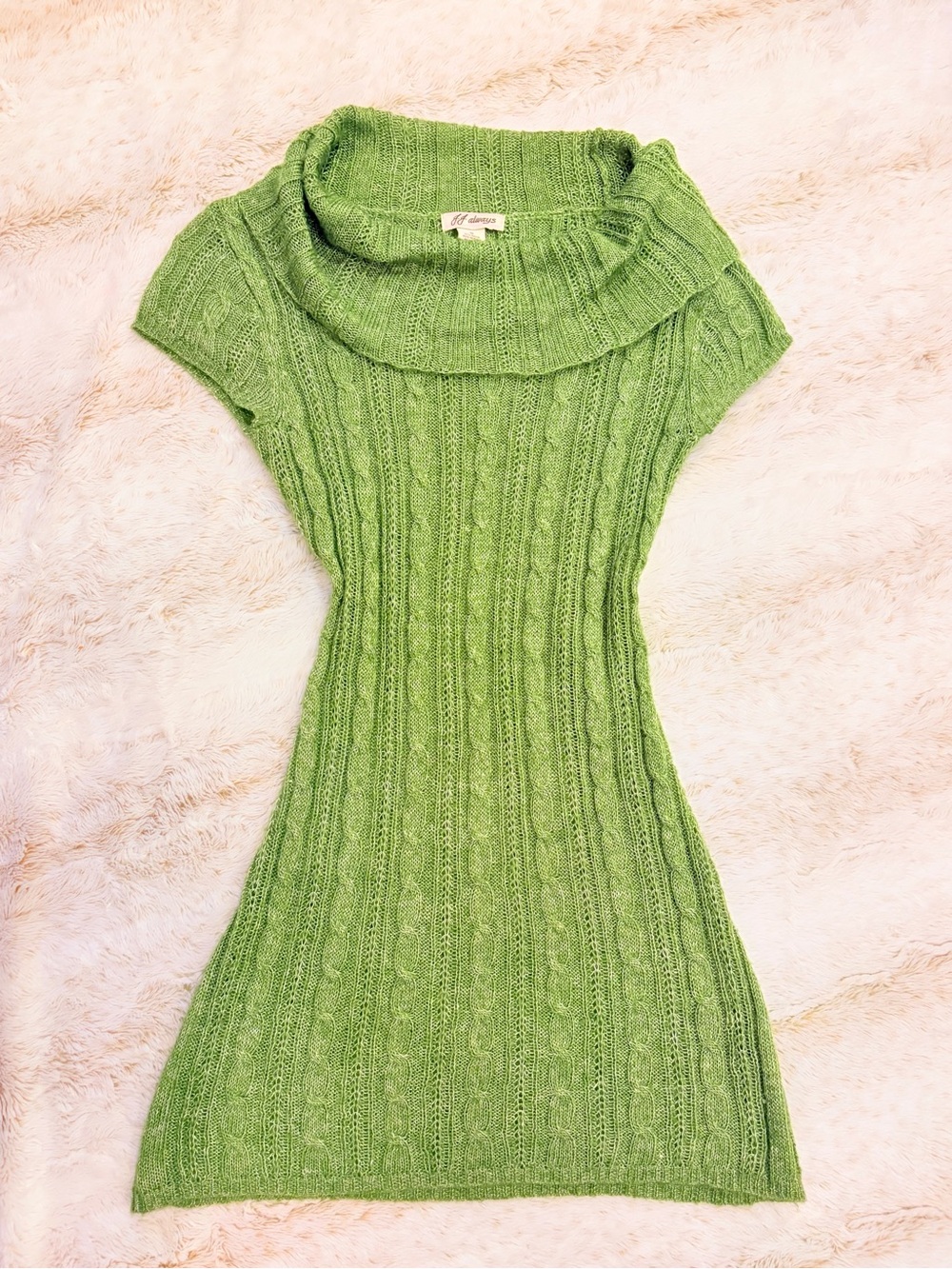 💚 Vintage Y2K Green Cable Knit Fold Over Cowl Neck Sweater Dress Preppy Retro